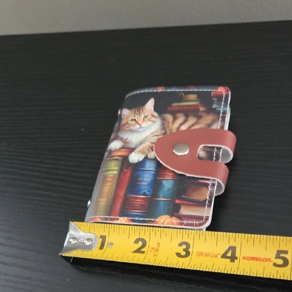 Cat-Themed Credit Card Case with Books Design
